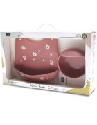 LORELLI Set de hranire din silicon natural contine bol cu vacuum si baveta 6 luni+ Pink