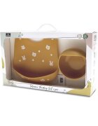 LORELLI Set de hranire din silicon natural contine bol cu vacuum si baveta 6 luni+ Yellow