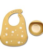 LORELLI Set de hranire din silicon natural contine bol cu vacuum si baveta 6 luni+ Yellow