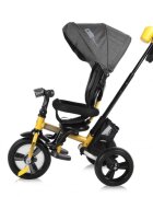 LORELLI Tricicleta pentru copii Enduro Yellow Black 4 in 1 multifunctionala scaun rotativ cu 2 tipuri de suport pentru picioare roti mari silentioase spatar reglabil pe 2 pozitii si cosulet textilanuleaza parinte