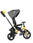LORELLI Tricicleta pentru copii Enduro Yellow Black 4 in 1 multifunctionala scaun rotativ cu 2 tipuri de suport pentru picioare roti mari silentioase spatar reglabil pe 2 pozitii si cosulet textilanuleaza parinte