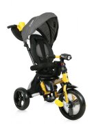 LORELLI Tricicleta pentru copii Enduro Yellow Black 4 in 1 multifunctionala scaun rotativ cu 2 tipuri de suport pentru picioare roti mari silentioase spatar reglabil pe 2 pozitii si cosulet textilanuleaza parinte