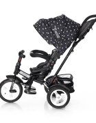 LORELLI Tricicleta pentru copii Neo Air Black Crowns 4 in 1 multifunctionala roti mari gonflabile spatar inalt reglabil sezut rotativ 2 tipuri de suport pentru picioare si dispozitiv de franare