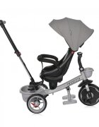 LORELLI Tricicleta pentru copii Voyage Grey cu sezut reversibil spatar reglabil pe 2 pozitii maner cu control al directiei cosulet pentru accesorii 2 tipuri de suporti pentru picioare si roti mari din cauciuc Eva