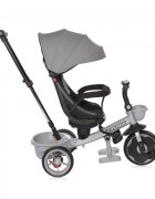 LORELLI Tricicleta pentru copii Voyage Grey cu sezut reversibil spatar reglabil pe 2 pozitii maner cu control al directiei cosulet pentru accesorii 2 tipuri de suporti pentru picioare si roti mari din cauciuc Eva