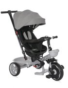 LORELLI Tricicleta pentru copii Voyage Grey cu sezut reversibil spatar reglabil pe 2 pozitii maner cu control al directiei cosulet pentru accesorii 2 tipuri de suporti pentru picioare si roti mari din cauciuc Eva