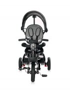 LORELLI Tricicleta pentru copii Zippy Air Graphite control parental 12-36 luni cu scaun reversibil rotire 360 grade spatar reglabil pe multiple pozitii roti din cauciuc cu camera si 2 tipuri de suport pentru picioare