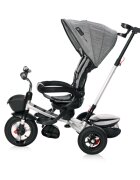 LORELLI Tricicleta pentru copii Zippy Air Graphite control parental 12-36 luni cu scaun reversibil rotire 360 grade spatar reglabil pe multiple pozitii roti din cauciuc cu camera si 2 tipuri de suport pentru picioare