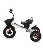 LORELLI Tricicleta pentru copii Zippy Air Graphite control parental 12-36 luni cu scaun reversibil rotire 360 grade spatar reglabil pe multiple pozitii roti din cauciuc cu camera si 2 tipuri de suport pentru picioare