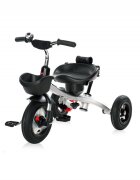 LORELLI Tricicleta pentru copii Zippy Air Graphite control parental 12-36 luni cu scaun reversibil rotire 360 grade spatar reglabil pe multiple pozitii roti din cauciuc cu camera si 2 tipuri de suport pentru picioare