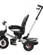LORELLI Tricicleta pentru copii Zippy Air Graphite control parental 12-36 luni cu scaun reversibil rotire 360 grade spatar reglabil pe multiple pozitii roti din cauciuc cu camera si 2 tipuri de suport pentru picioare