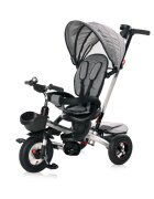 LORELLI Tricicleta pentru copii Zippy Air Graphite control parental 12-36 luni cu scaun reversibil rotire 360 grade spatar reglabil pe multiple pozitii roti din cauciuc cu camera si 2 tipuri de suport pentru picioare