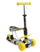 LORELLI Trotineta Draxter Graffiti Smile cu sezut spatar maner parental roti din silicon cu Led ghidon reglabil greutate admisa 20 kg