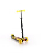 LORELLI Trotineta pentru copii Rapid Yellow Graffiti 4 roti LED ghidon reglabil pliabila greutate suportata 50 kg varsta 5 ani+