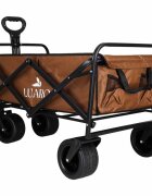 Luaro Carucior de transport universal 2 in 1 Ikonka Brown model pliabil cu maner reglabil sasiu din otel rezistent buzunare exterioare si Masuta de campare inclusa