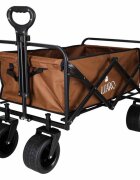 Luaro Carucior de transport universal 2 in 1 Ikonka Brown model pliabil cu maner reglabil sasiu din otel rezistent buzunare exterioare si Masuta de campare inclusa