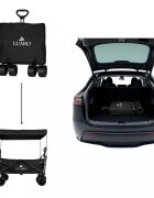 Luaro Carucior pliabil de transport universal Ikonka Black XL cu copertina roti PVC pana la 120 kg maner reglabil cadru otel tubular
