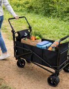 Luaro Carucior transportor transformabil in sezlong de plajacamping Ikonka black cadru solid din otel material Oxford 600D maner telescopic reglabil include pernuta