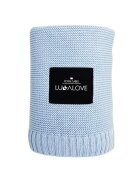 LullaLove Paturica crosetata din bambus si bumbac albastru deschis 100x120 cm