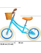 Maawo Bicicleta fara pedale pentru copii roti de 12 inch cu spite si anvelope pneumatice cadru din aliaj de magneziu design ergonomic Saua si ghidonul reglabile sarcina maxima 30 kg Cos impletit din rachita Blue Urban