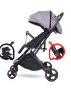 Maawo Carucior pentru copii Puer Light Grey compact cu cadrul din aluminiu roti pivotante din spuma Eva sistem de franare greutate redusa 79 kg pozitie somn cos de accesorii sarcina maxima 15 kg