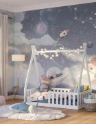 Magic kids Pat pentru copii Tipi alb din lemn design scandinav tip casuta montaj direct pe podea cu somiera 140 x 70 cm