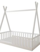 Magic kids Pat pentru copii Tipi alb din lemn design scandinav tip casuta montaj direct pe podea cu somiera 140 x 70 cm