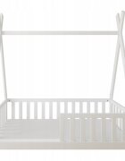 Magic kids Pat pentru copii Tipi alb din lemn design scandinav tip casuta montaj direct pe podea cu somiera 140 x 70 cm