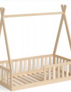 Magic kids Pat pentru copii Tipi Natur din lemn design scandinav tip casuta montaj pe podea cu somiera 140 x 70 cm