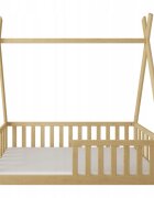 Magic kids Pat pentru copii Tipi Natur din lemn design scandinav tip casuta montaj pe podea cu somiera 140 x 70 cm