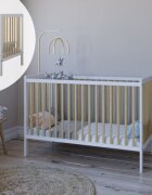 Magic kids Patut 2 in 1 Lumi alb-natur din Lemn cu somiera reglabila trepte detasabile si bariera transformare 120 x 60 cm
