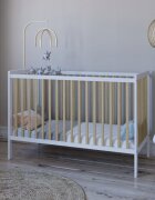 Magic kids Patut 2 in 1 Lumi alb-natur din Lemn cu somiera reglabila trepte detasabile si bariera transformare 120 x 60 cm