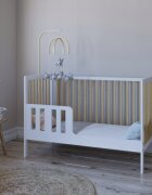 Magic kids Patut 2 in 1 Lumi alb-natur din Lemn cu somiera reglabila trepte detasabile si bariera transformare 120 x 60 cm