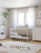 Magic kids Patut 2 in 1 Lumi alb-natur din Lemn cu somiera reglabila trepte detasabile si bariera transformare 120 x 60 cm