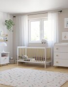 Magic kids Patut 2 in 1 Lumi alb-natur din Lemn cu somiera reglabila trepte detasabile si bariera transformare 120 x 60 cm