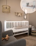 Magic kids Patut 2 in 1 Pure alb din lemn cu somiera reglabila trepte detasabile si bariera transformare 120 x 60 cm
