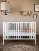 Magic kids Patut 2 in 1 Pure alb din lemn cu somiera reglabila trepte detasabile si bariera transformare 120 x 60 cm
