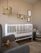 Magic kids Patut 2 in 1 Pure alb din lemn cu somiera reglabila trepte detasabile si bariera transformare 120 x 60 cm