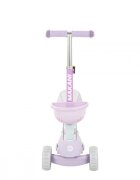 MAKANI Trotineta 3in1 BonBon Candy LilacRoti frontale cu lumini LEDFrana pe roata spateManer reglabil pe 3 nivele de inaltimeScaun reglabilPlacuta antiderapantaManere ergonomiceCosulet frontal inclus