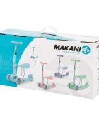 MAKANI Trotineta 3in1 BonBon Candy LilacRoti frontale cu lumini LEDFrana pe roata spateManer reglabil pe 3 nivele de inaltimeScaun reglabilPlacuta antiderapantaManere ergonomiceCosulet frontal inclus