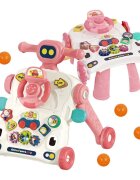 MalPlay Antemergator multifunctional 5 in 1 cu Volan ghidon reglabil Roti antiderapante angrenaje rotative dimensiune 40.5 x 43.5cm Pink Car