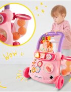 MalPlay Antepremergator cu Pian detasabil Cos de baschet cu 3 bile Ceas angrenaje rotative cu Muzica si sunete vesele 40 x 39 x 35 cm Lion Pink