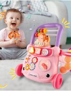 MalPlay Antepremergator cu Pian detasabil Cos de baschet cu 3 bile Ceas angrenaje rotative cu Muzica si sunete vesele 40 x 39 x 35 cm Lion Pink