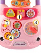 MalPlay Antepremergator cu Pian detasabil Cos de baschet cu 3 bile Ceas angrenaje rotative cu Muzica si sunete vesele 40 x 39 x 35 cm Lion Pink