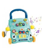 MalPlay Antepremergator interactiv 2 in 1 cu activitati educative butoane functionale sunete lumini si angrenaje rotative Blue Car