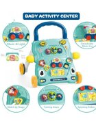 MalPlay Antepremergator interactiv 2 in 1 cu activitati educative butoane functionale sunete lumini si angrenaje rotative Blue Car