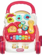 MalPlay Antepremergator interactiv cu Pian muzical si Panou interactiv detasabil Telefon litere angrenaje rotative si roti antiderapante dimensiune 43 x 46.5 x 42.5 cm Happy Pink