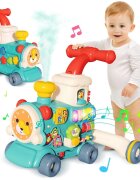 MalPlay Antepremergator multifunctional 3 in 1 cu emisie de aburi cu centru de activitati Pian angrenaje rotative 42 x 41 x 45 cm Locomotiva Choo-Choo Green