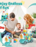 MalPlay Antepremergator multifunctional 3 in 1 cu emisie de aburi cu centru de activitati Pian angrenaje rotative 42 x 41 x 45 cm Locomotiva Choo-Choo Pink