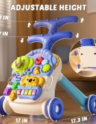 MalPlay Antepremergator multifunctional 3 in 1 pentru copii Blue cu pian muzical angrenaje rotative sortator de forme
